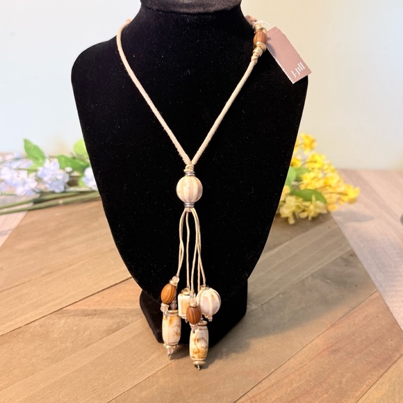 J. Jill Jewelry - J. Jill Cream and Brown Beaded Tassel Necklace